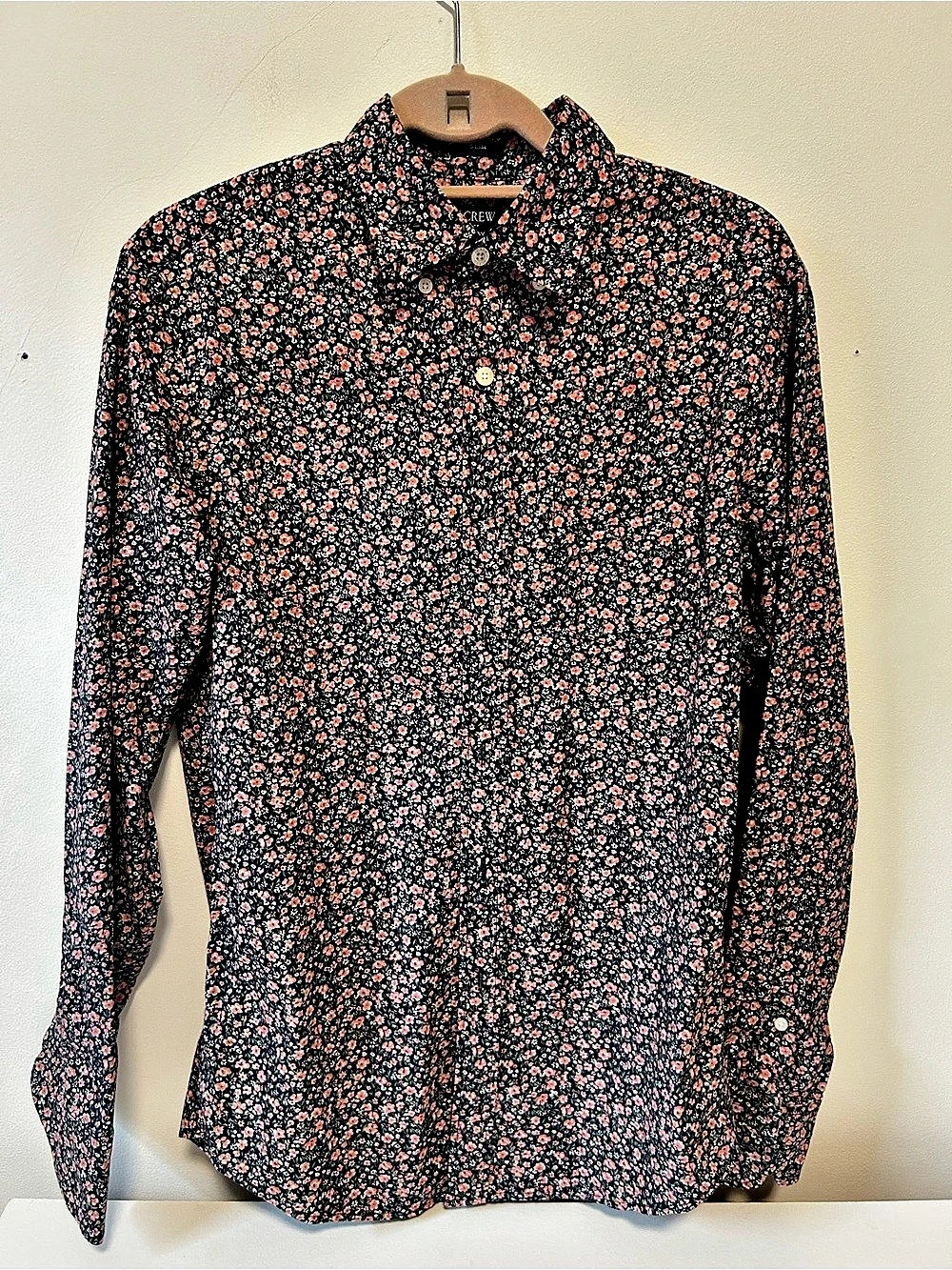 J.Crew Slim Flex Washed Shirt in Micro Floral Micro Floral Black & Pink Small